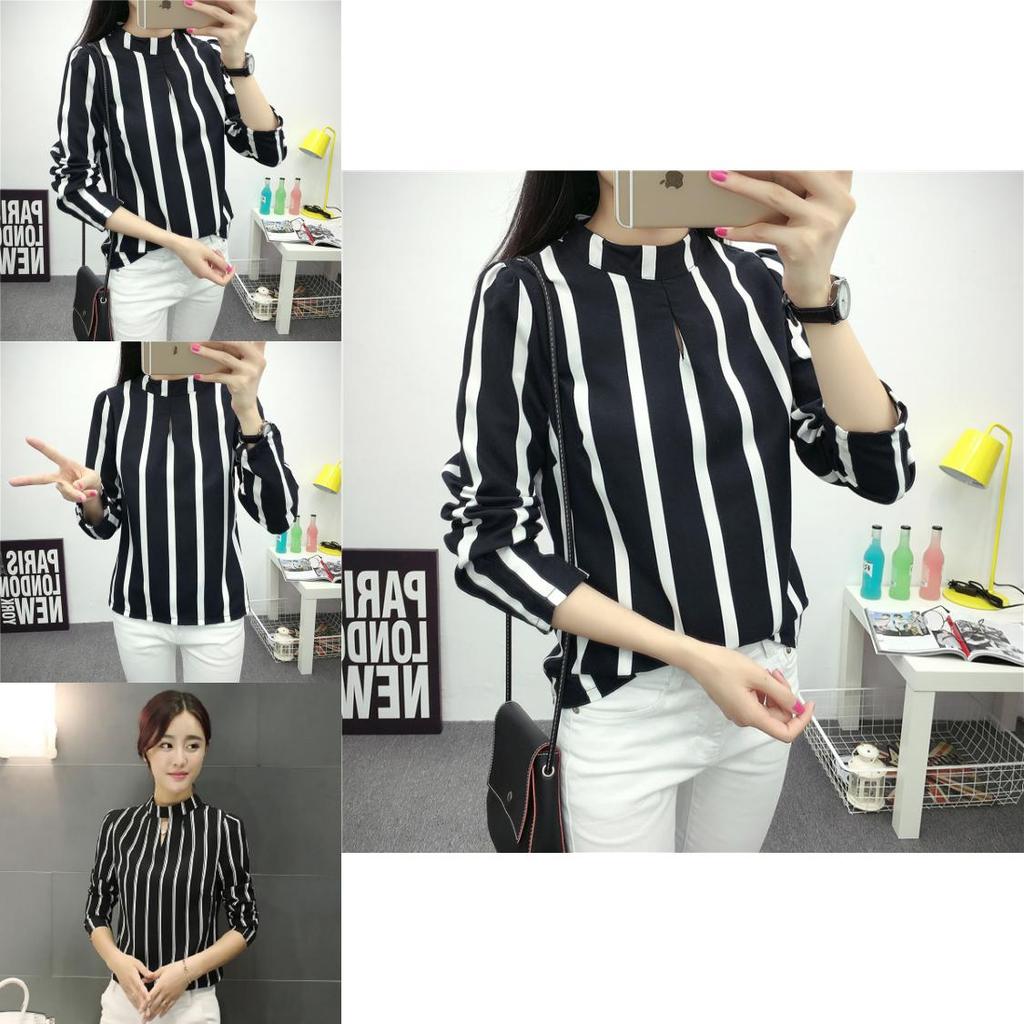 Elegant Women Long Sleeve O-neck Stripe Blouse With Premium Quality Fabric And Timeless Design