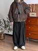 Giacca Imbottita Unisex Giapponese Retrò a Quadri con Cappuccio e Sciarpa