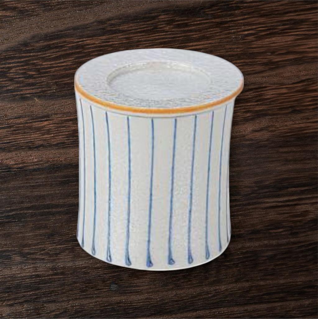 Takumifu Arita Ware 6cm Steaming Bowl, Blue Stripe, Tsuzumi-Shaped, Made in Japan