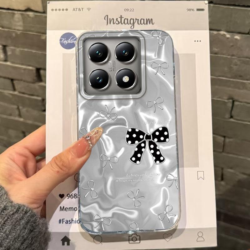 Pink Bow Love Heart Girls Water Texture Phone Case For Xiaomi 14T 13T Pro 14Tpro 11 Lite 5G NE Silicone Shockproof Fundas Cover