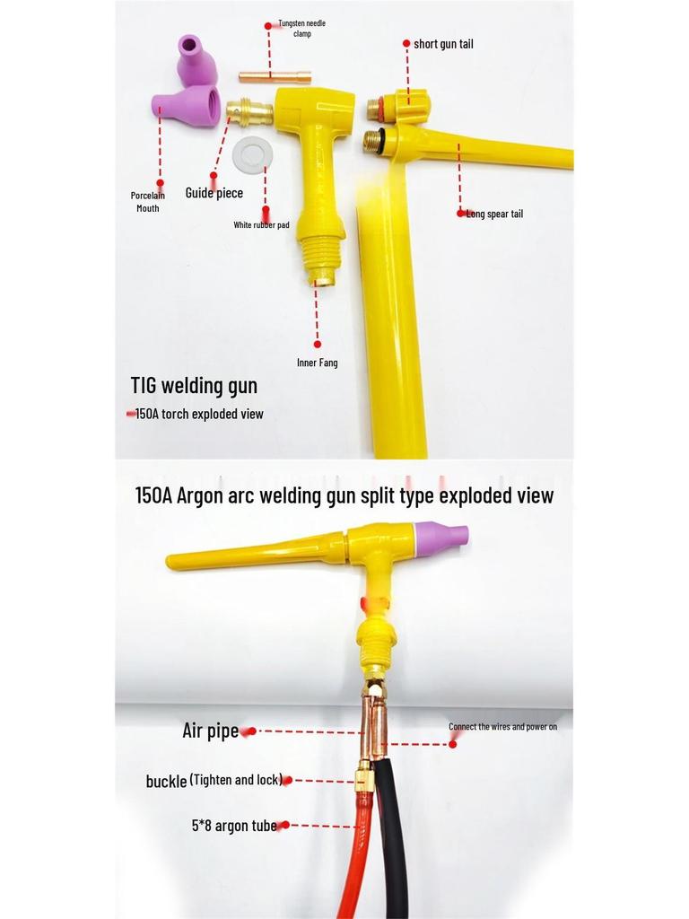 Argon Arc Welding Gun QQ150A: Gas-Electric Separation Handle & Cable, WS200/250 Welder Universal Assembly Accessories