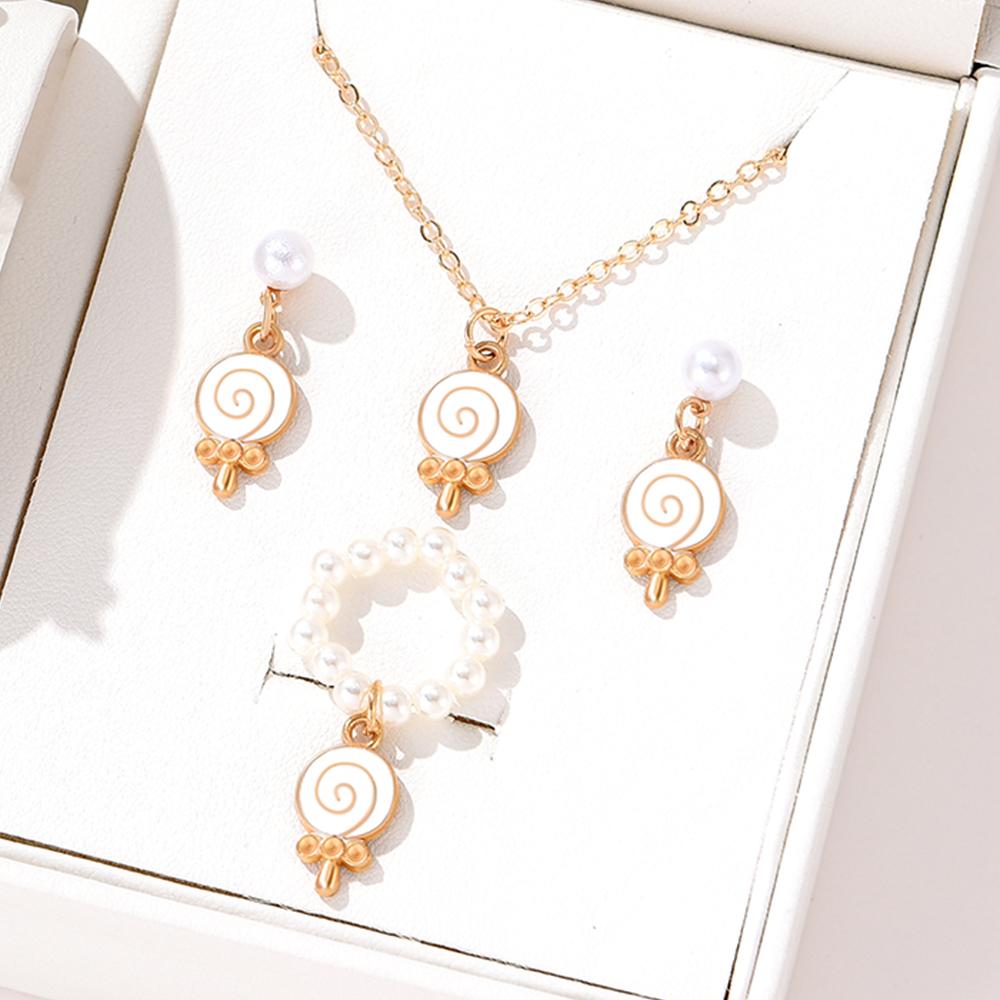 5-teiliges Set für Damen Modisch Vielseitig Personalisiert Kreativ Öl Lutscher Anhänger Zirkon Armband Ohrringe Halskette Ring Set