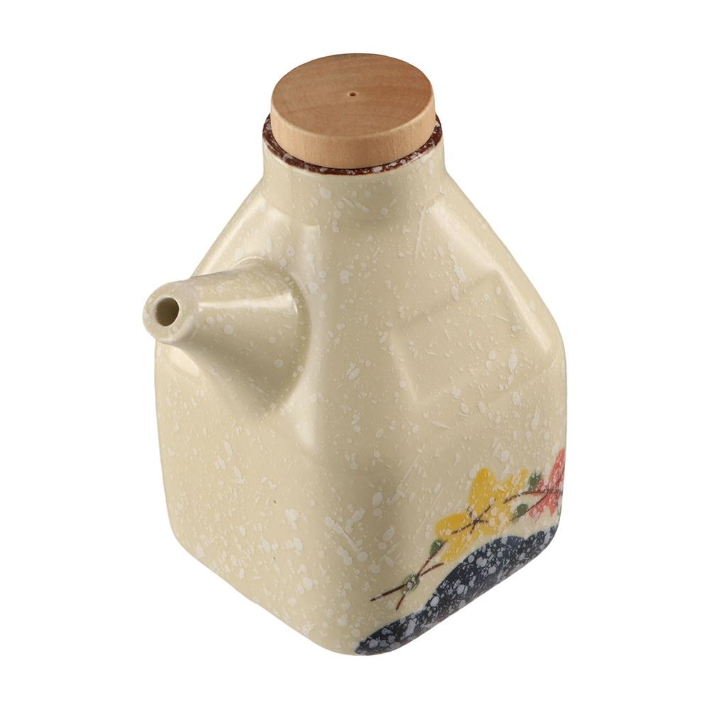 Style Creative with Bamboo Lid Ceramic Cruet Pot Spice Jar Condiment Container Seasoning Box