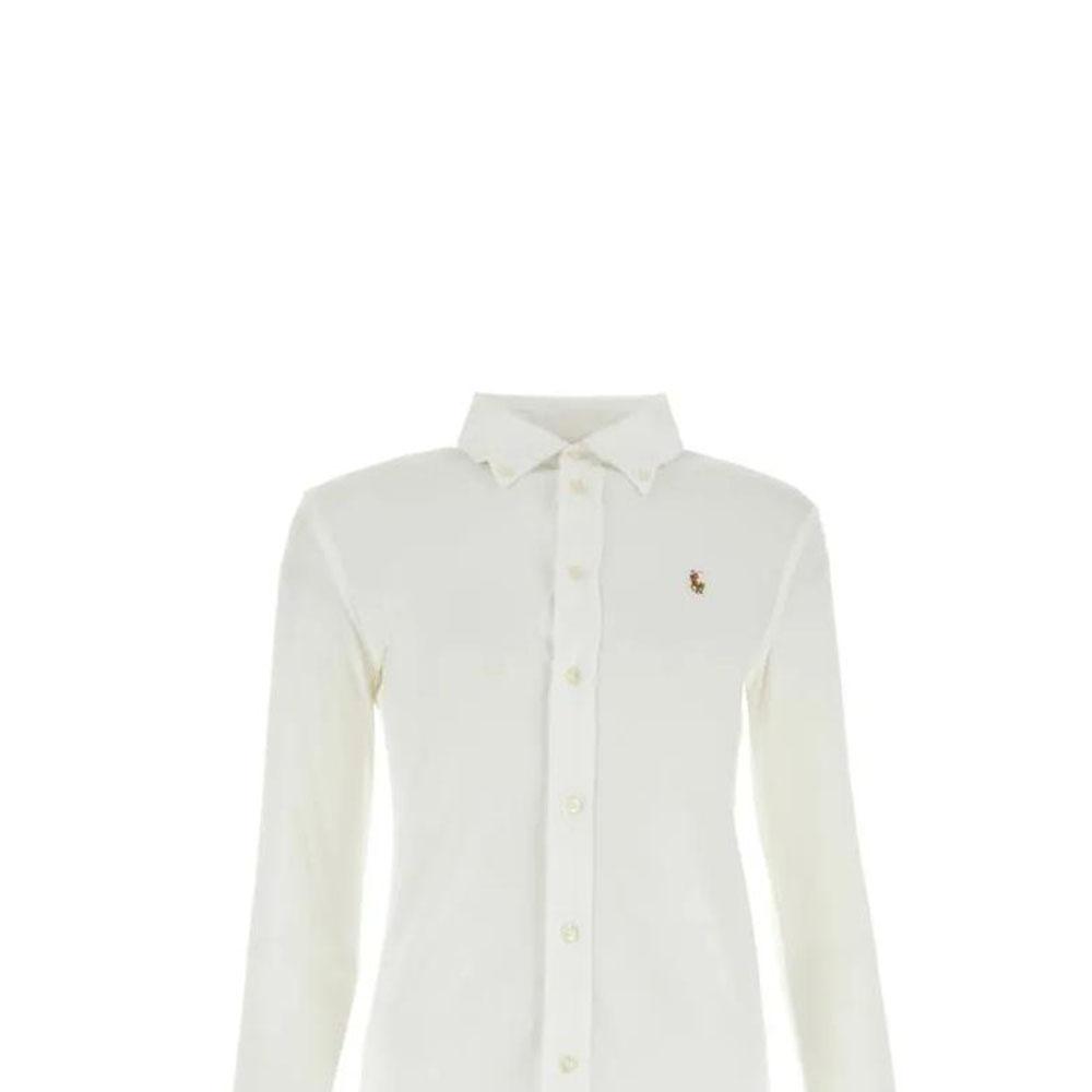 Polo Ralph Lauren Solid Button-Down Long Sleeve Shirt Women Shirts White 211664427-003