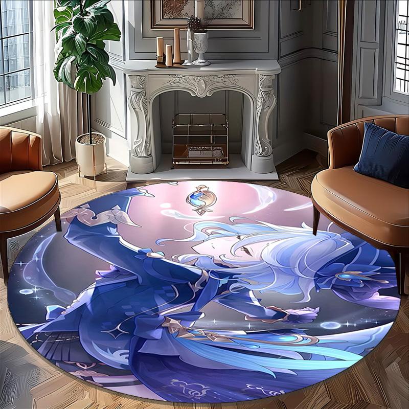 1pc Genshin Impact Furina1 Print Round Carpet Chair Round Carpet Suitable for Bedroom Living Room Home Decorative Carpet