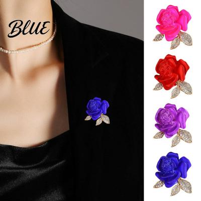 Decorative Brooch Pin 3D Rose Flower Shape Sparkling Rhinestones Inlaid