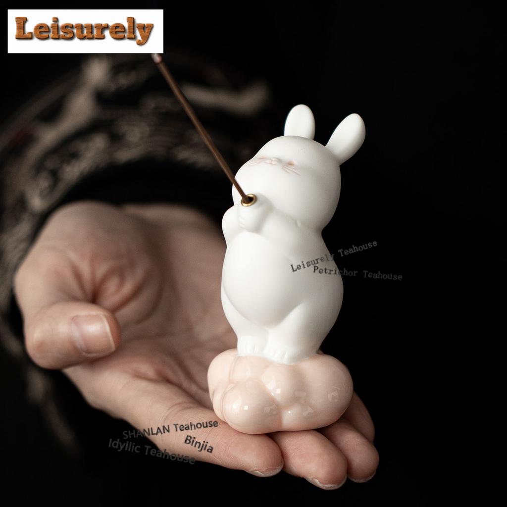 Bean Green Cute Rabbit Incense Holder Water Fountain Decoration Incense Burners Meditation Censer Chinese Tea Set Decoration