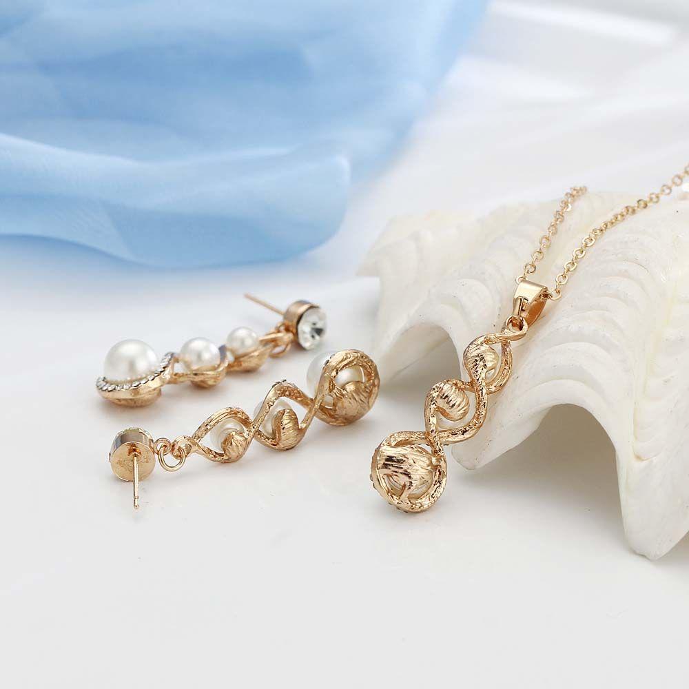 Pearls Bridesmaid Bride Accessories Rhinestone Jewelry Set Necklace Pendant Dangle Earrings