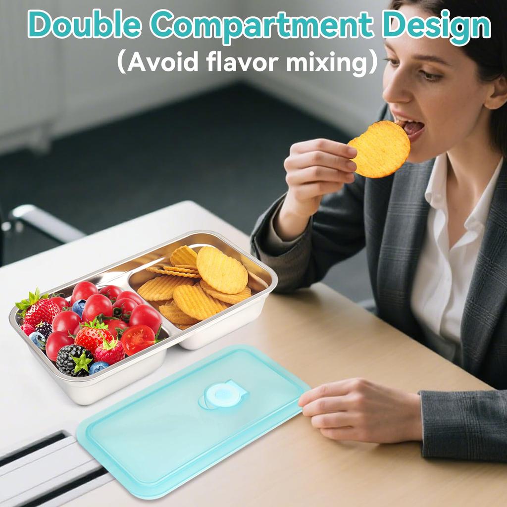 Stainless Steel Snack Containers, Grab and Go Snack Containers Reusable, Double Compartment Food Storage Containers with Lids