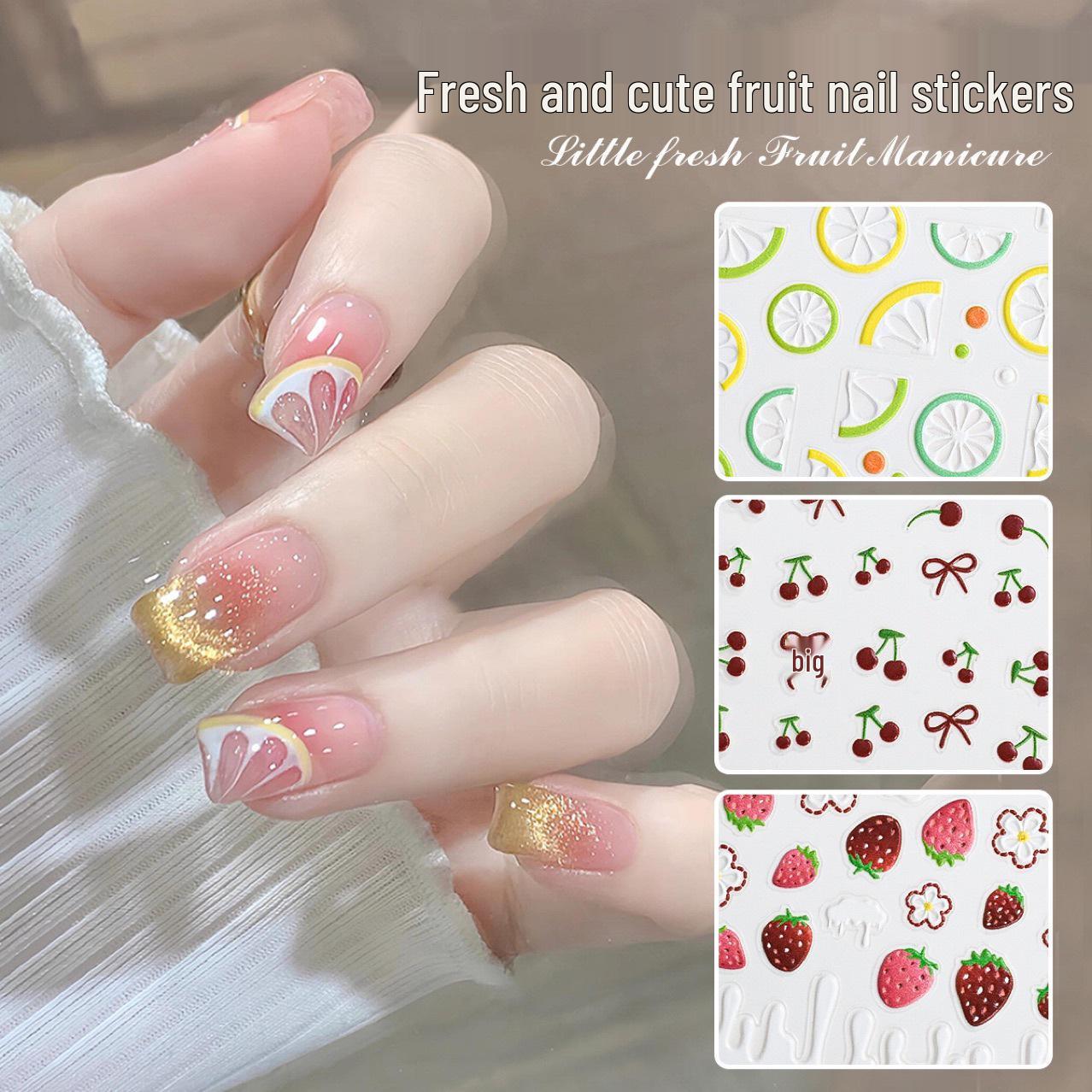 

5D Embossed Fruit Nail Stickers: Lemon, Strawberry, Jelly, Cherry, Bow Ornaments