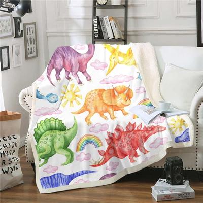 Kleurig Dinosaurus Dekentje Zacht Fleece Plaid Kinderkamer Decoratie Babycadeau Cartoon Dier Ontwerp Woondecoratie