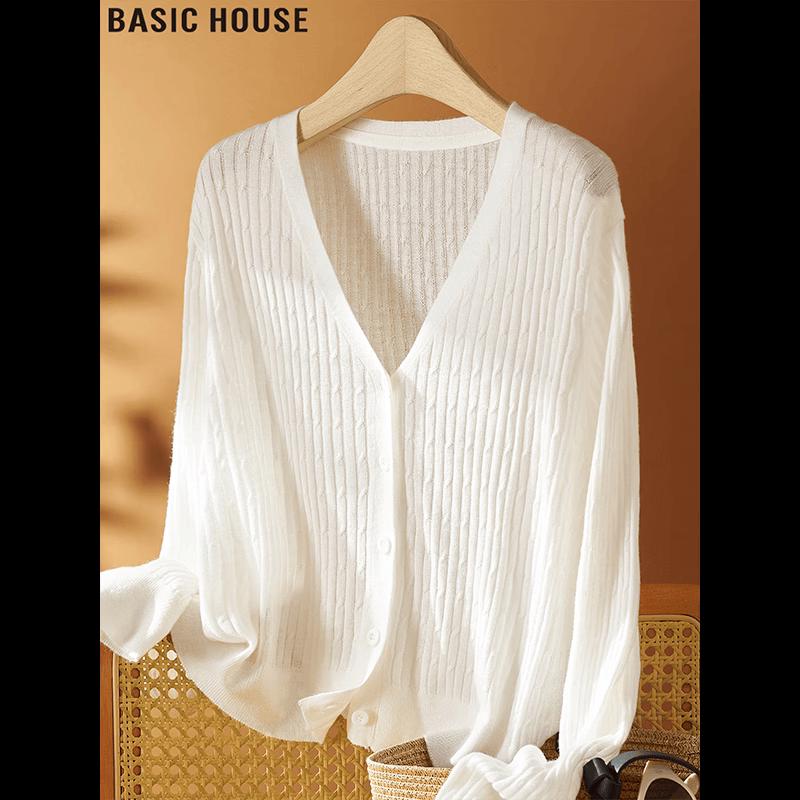 Basic House Women s V-Neck Knit Cardigan L