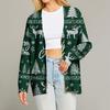Women's Fashion Long Sleeve Christmas Print V-Neck Button Loose Cardigan Top