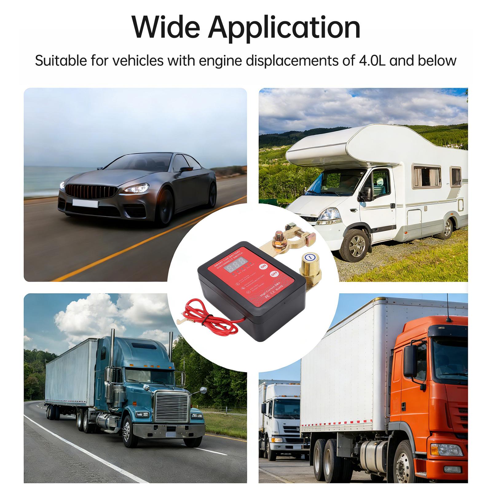 

Intelligent Battery Disconnect Switch, 12V 24V Digital Display Manual Remote Battery Isolator for Cars, SUVs, MPVs, EVs