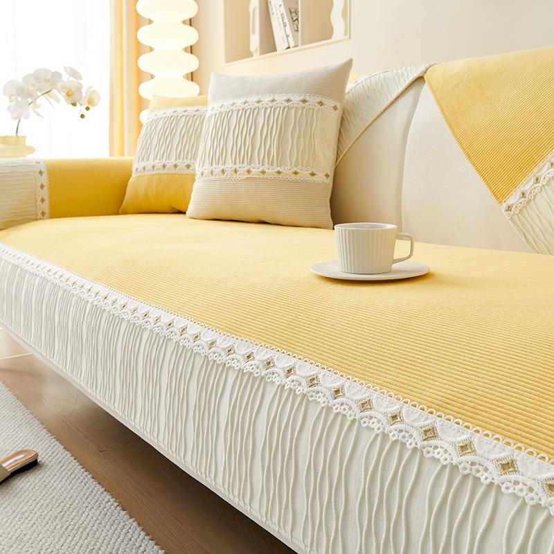 Corduroy Sofa Cushion, Universal In All Seasons, Solid Color Splicing Seat Cushion, Simple And Modern Winter Non-Slip Sofa Cover