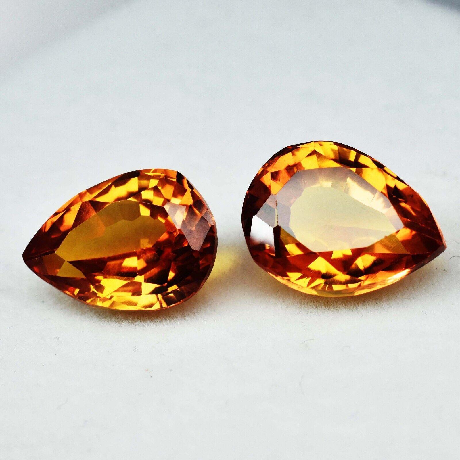 

16.57 Ct Blazing Pair Natural Yellow Sapphire Pear Cut Loose gemstone CERTIFIED 1Z-78678678 15.6 mm approx each жовтий