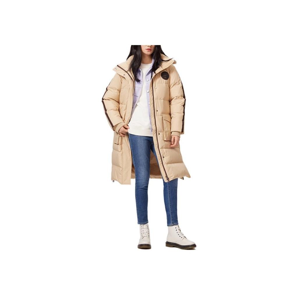 Levis FW22 Solid Color Mid-Length Hooded Long Sleeve Down Jacket Women Outerwear Khaki A5178-0001