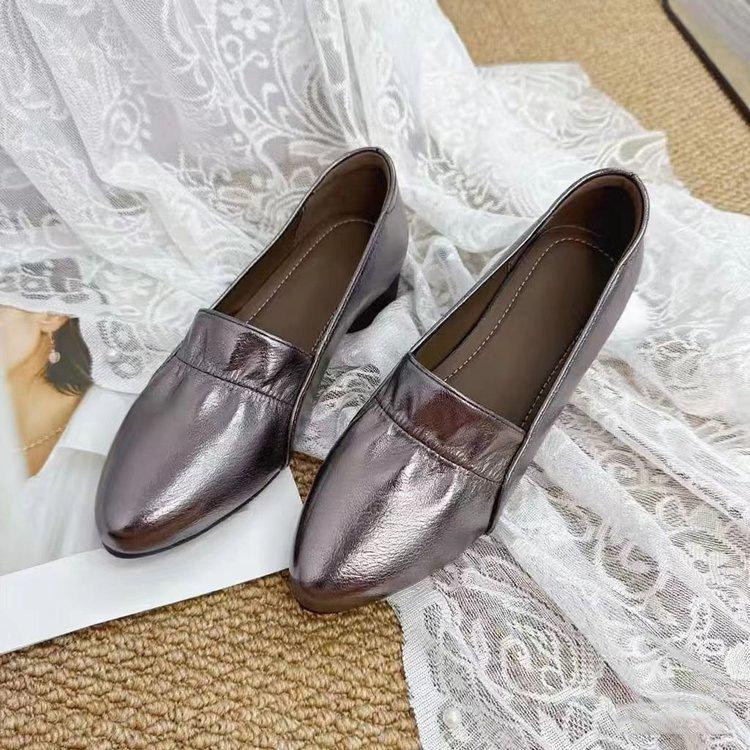 Comfortable single shoes spring new shallow mouth pointed flat shoes thick heel style grandma shoes soft sole