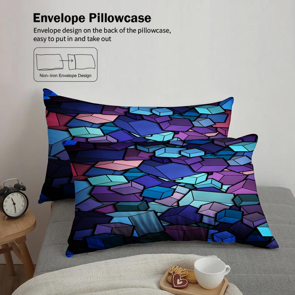 3PCS 3D Iridescent Geometric Cube Duvet Cover Set with Pillowcases Modern Minimalist Bedding No Insert Queen King SizeSize