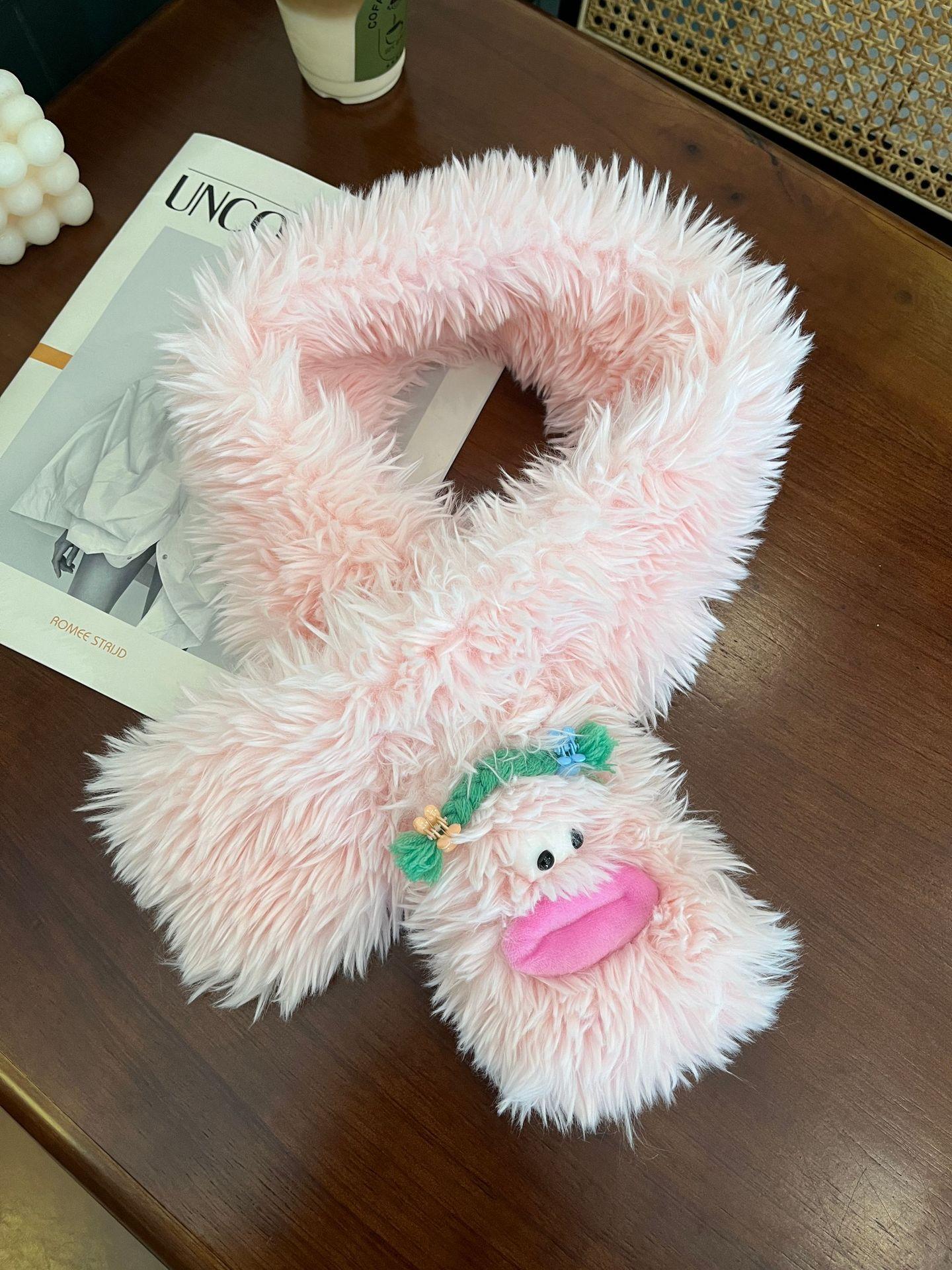 

Милый смешной уродливый милый плюшевый шарф женский зимний пушистый теплый утолщенный шейный шарф новый студент 100-135CM розовый