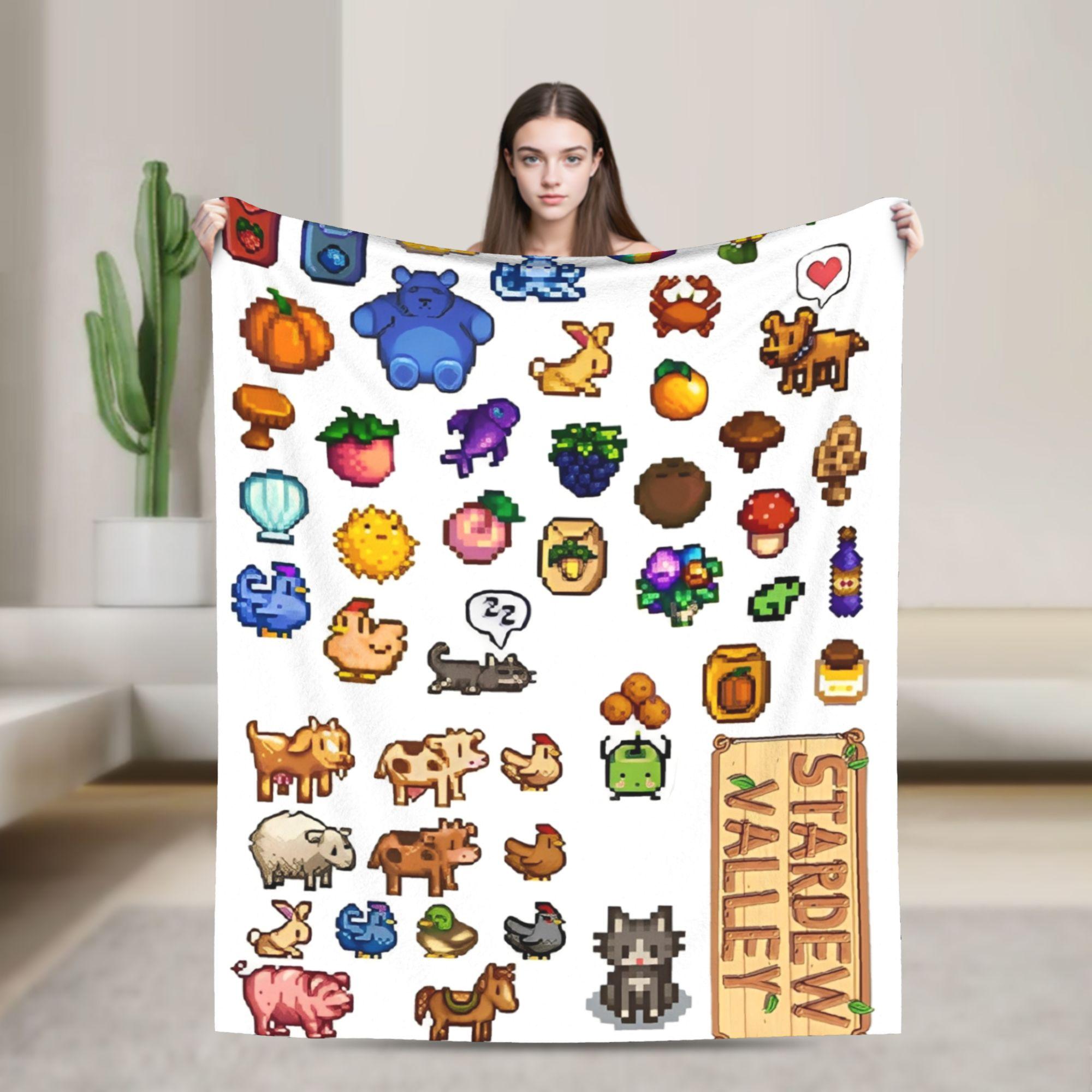 

Stardew Valley Well-fed Sheep Knitted Fashion Blanket Farming Game Flannel Throw Fashion Blanket Decoration Ultra-Soft Warm Bedspreads Porta 75x90cm