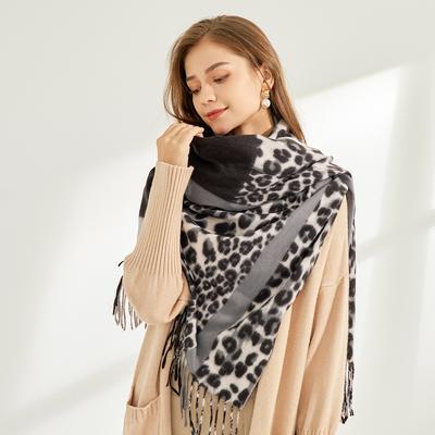 2024 Autumn And Winter New Mid To Long Soft Imitation Cashmere Versatile Leopard Print Patchwork Scarf Shawl For Women