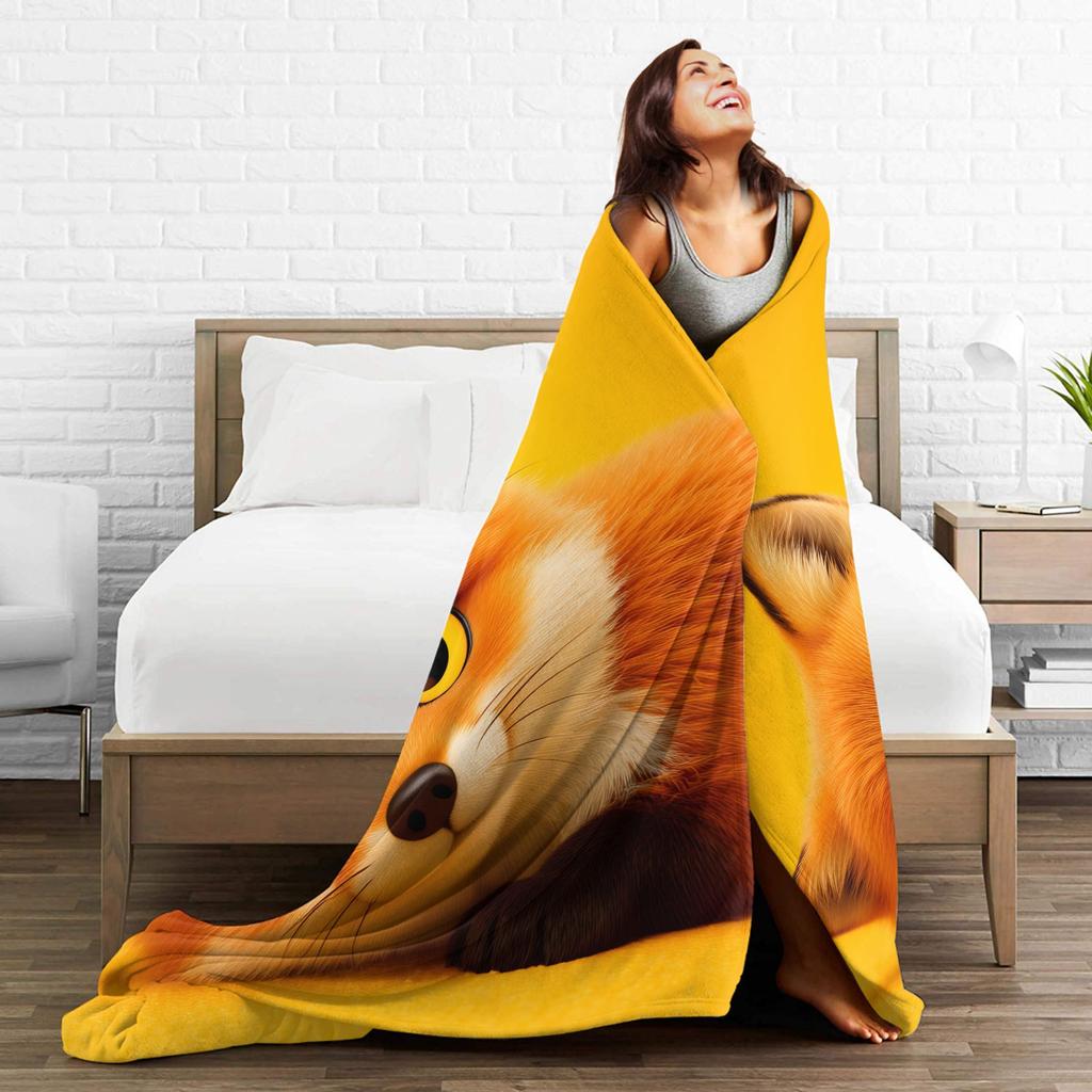 Cute Fox Flannel Blanket Girl  Soft Throw Blanket Winter Bedroom Bedspread Sofa Bed Cover