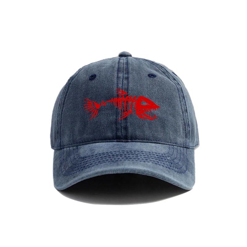 Fischgräten Baseballkappe Sommer Used Dad Hats Herren Outdoor Angeln Skelett Fischgräten Kappen MZ-496