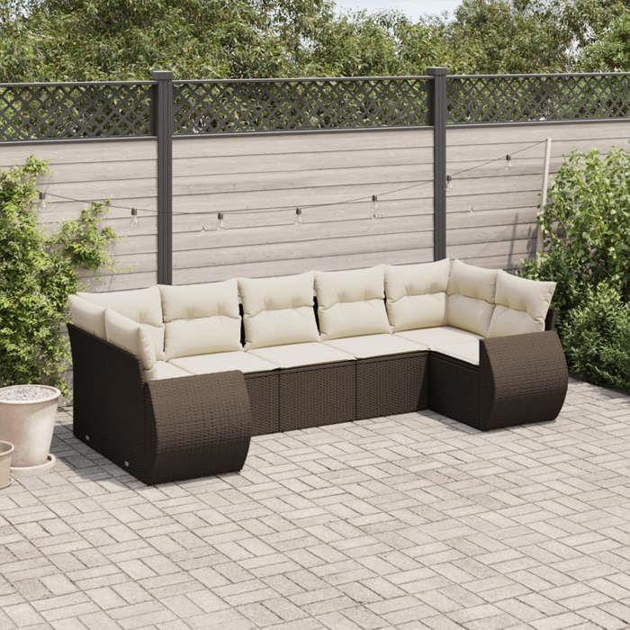 VidaXL Garden Lounge Set with Cushions 7 Pcs, Patio Sofas, Patio Furniture Set, Outdoor Furniture, Brown 3254130