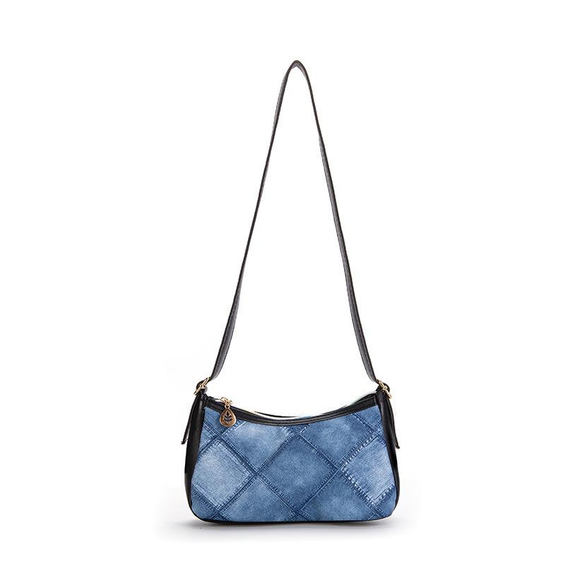 Blue denim pattern armpit bag, simple fashion plaid printing shoulder handbag, a women's bag trend