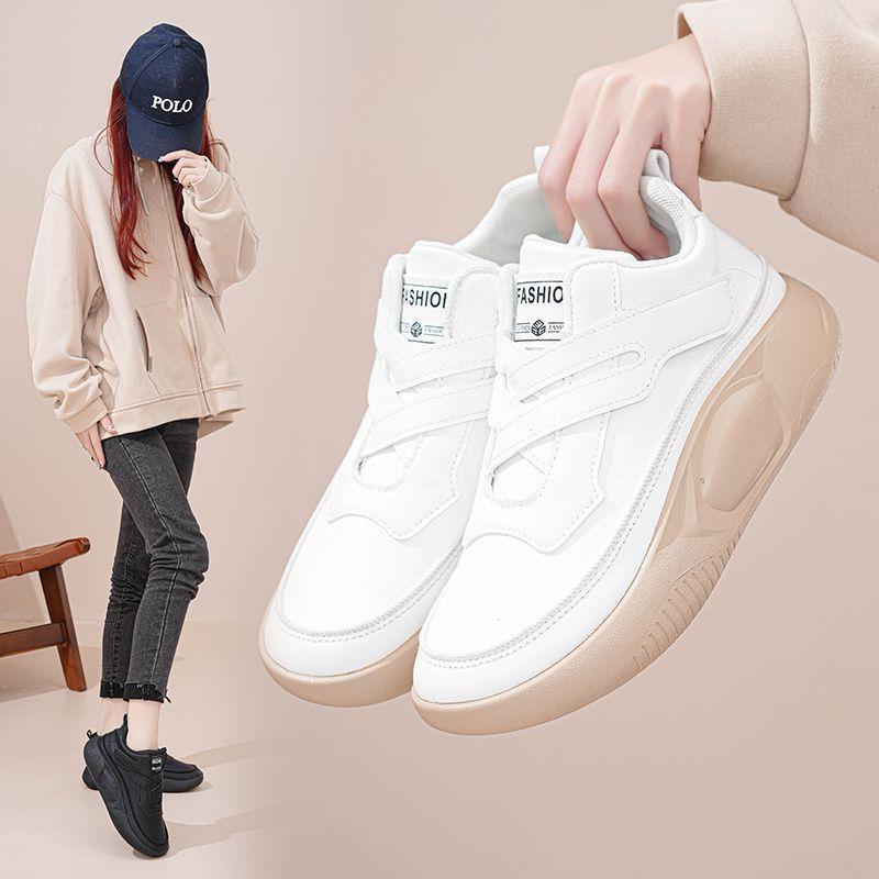 Soft leather sports shoes women's 2025 spring explosion versatile thick-soled leather casual shoes non-slip running travel white shoes