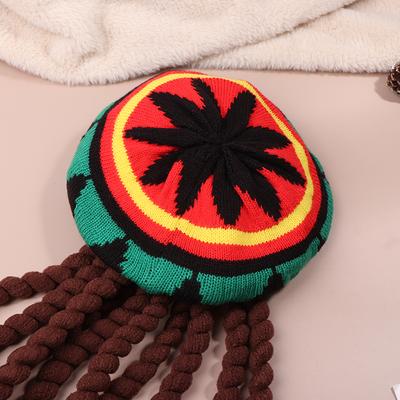 Reggae klobouk s dredy Pohodlný pletený klobouk Paruka Etnický styl Reggae baret Vlněný pletený klobouk ke kostýmu