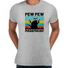 PEW PEW MAD Vintage Funny T-Shirt Cat Retro Kitten Xmas Gift Unisex Tops