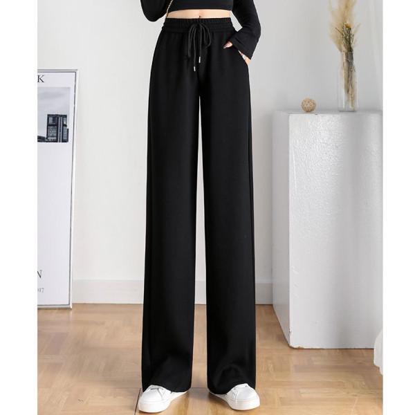 

2025 Women s High-Waisted Black Wide-Leg Slimming Casual Pants for Spring & Autumn S Premium