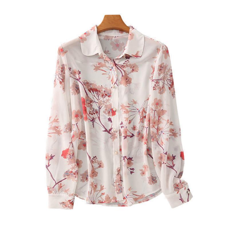 

Весенне-осенняя женская розовая рубашка с длинными рукавами, корейская версия, свободный темпераментный женский студенческий шифоновый топ с принтом 3XL розовый