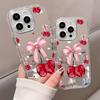 Cute Cherry Bow Pattern Back Mirror Phone Case For iPhone 11 12 13 14 15 16 17 Pro Max X XR XS 7 8 Plus 17 Air Shockproof Cover