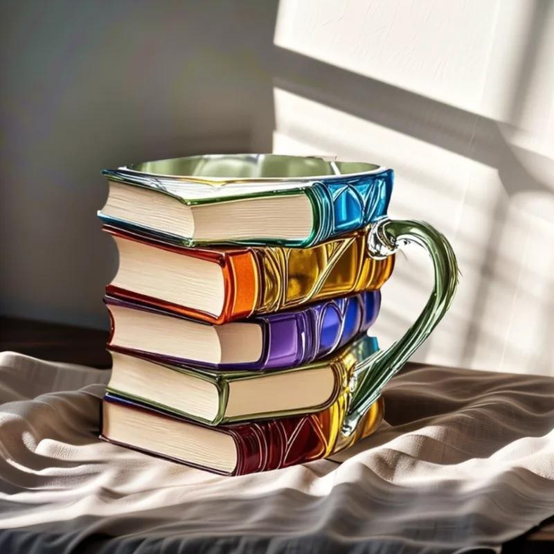11oz Resin 3d Painted Books Coffee Mug Unique Handmade Drink Cup Creative Book-Shaped Drinkware Colorful Novelty Mugs Gifts