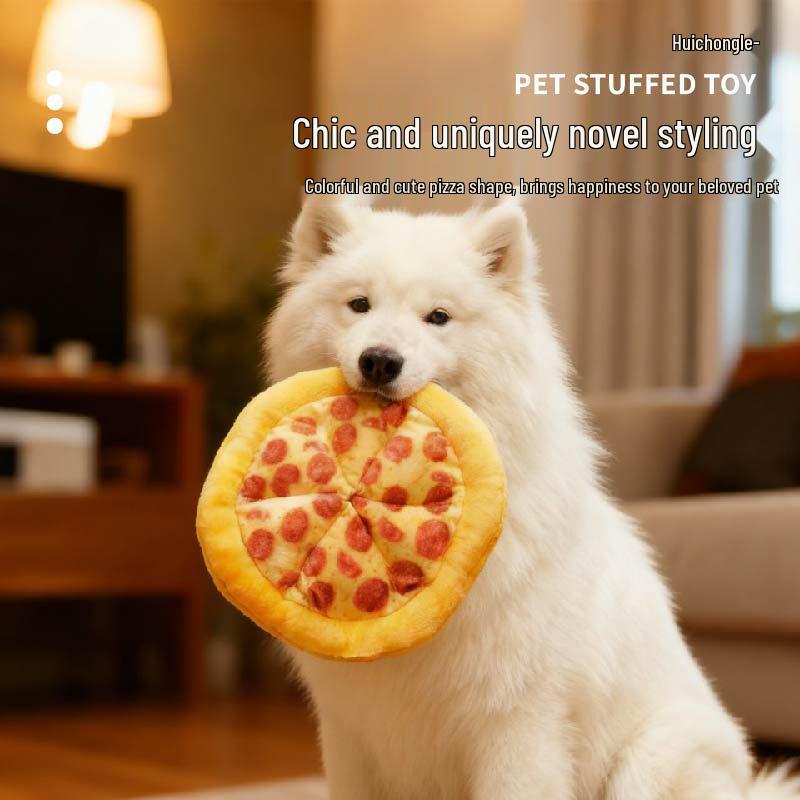 Dog Chew Simulation Pizza Squeak Toy Teething Plush with Crinkle Paper