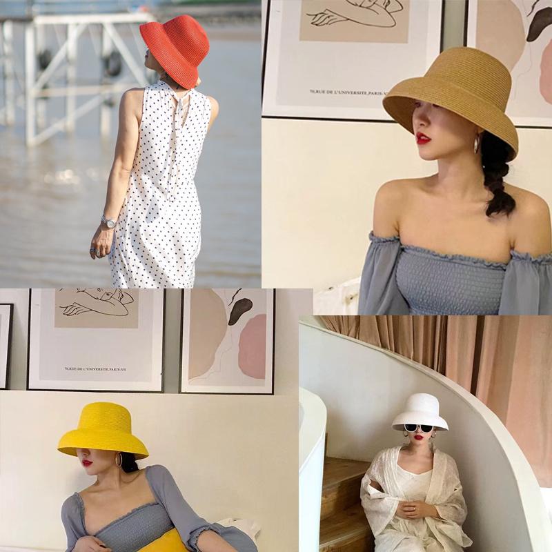 Straw Hat Women Summer Big Brim Travel Sunscreen Hepburn Wind Visor Holiday Beach Hat Foldable Versatile Hat Women