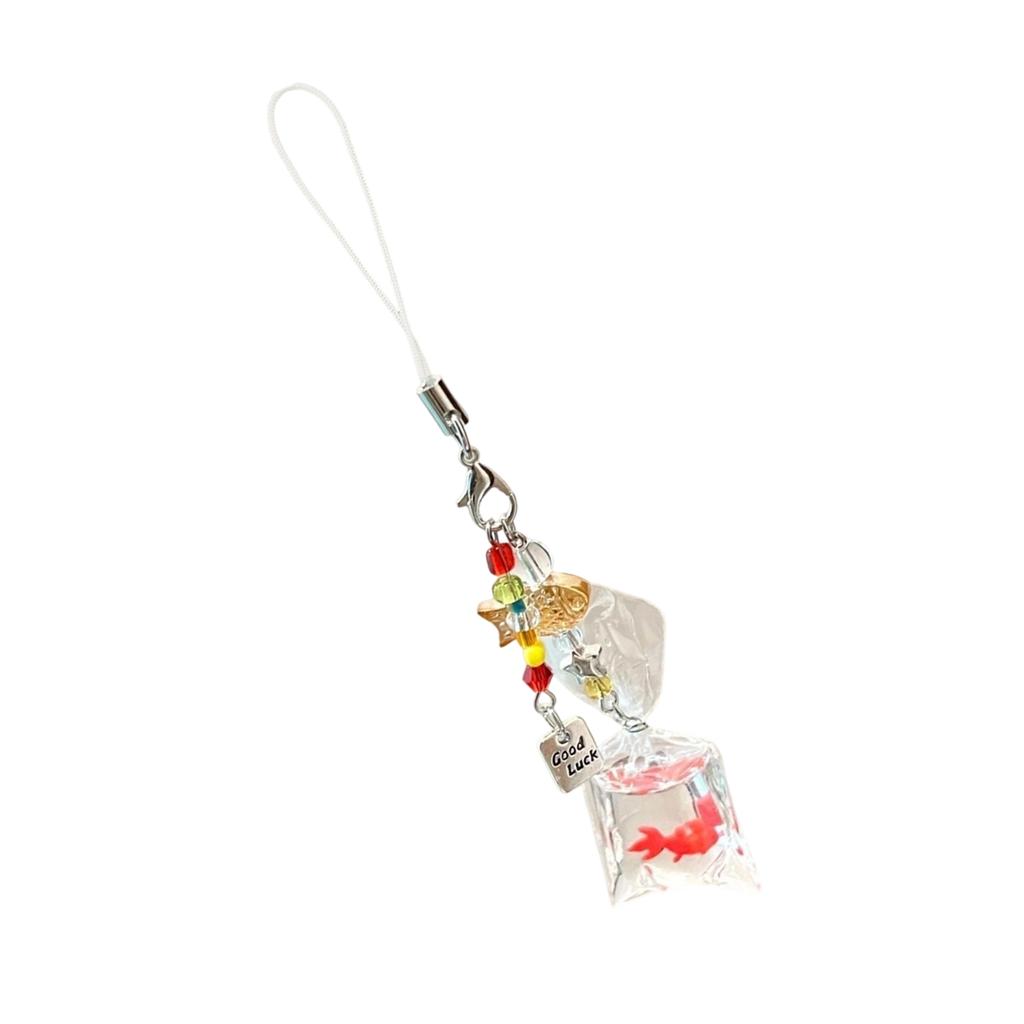 Handmade Resin Alloy Phone Charm Black Goldfish Bag and Bead Pendant Keychain Bag Accessory for Fashion Enthusiasts