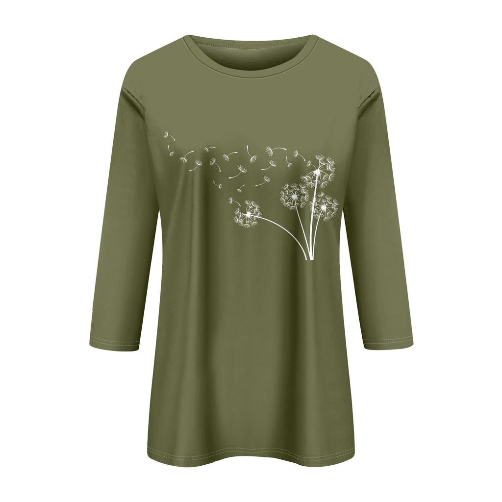 Damenmode, lässig, bedruckt, sieben Ärmel, Rundhalsausschnitt