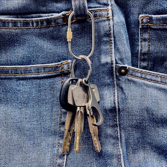 JOGOAUTO Titanium Carabiner Clips with Titanium Key Rings,Key Chains for car Keys, Small Locking carabiners Clips Mini,Quick Release Keychain,J451