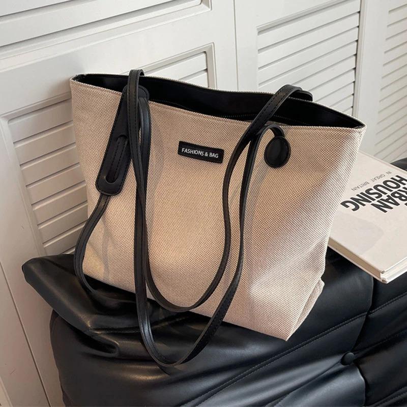 Casual Large-capacity Bag Women's Bag Spring and Summer New Versatile Canvas Bag Commuter Shoulder Bag Simple Tote Bag
