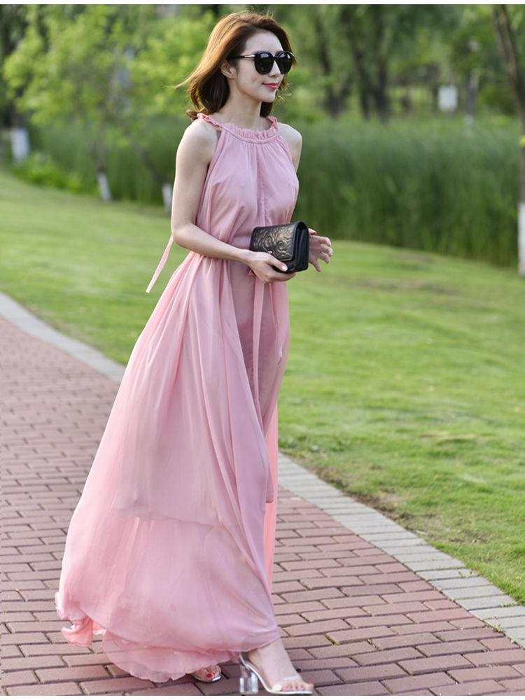 Women's Extra Long Fairy Beach Dress - Summer Chiffon, Plus Size, Spaghetti Strap