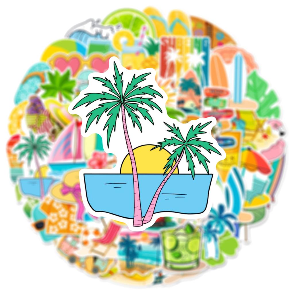 50 Stück Sommer Strand Urlaub Cartoon Graffiti Aufkleber DIY Handy Gitarre Laptop Notizbuch Koffer Tasse Wasserdichter Aufkleber Kinderspielzeug