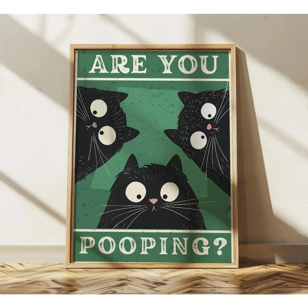 Wash Your Paws Black Cat Canvas Print Bathroom Cat You Pooping Wall Art Poster for Modern Living Room Toilet Kitchen Home Decor