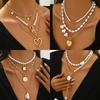 Vintage Layered Pearl Necklace For Women Gold Plated Multi Layer Chain Choker With Heart Lock Pendant For Party Daily Jewelry