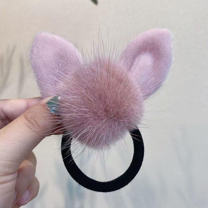 Elegant Rabbit Ear Plush Hair Tie - High Elastic Ponytail Holder for Autumn/Winter