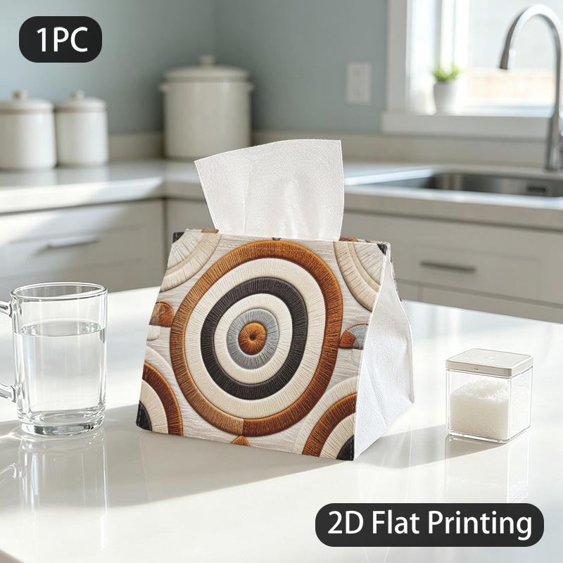 1pc Tissue Box, Embroidered Concentric Circles Warm Cozy Aesthetic Pattern, 2D Flat Printing, Dust Blocking, Built To Last, Napkin Box, for Social Clu