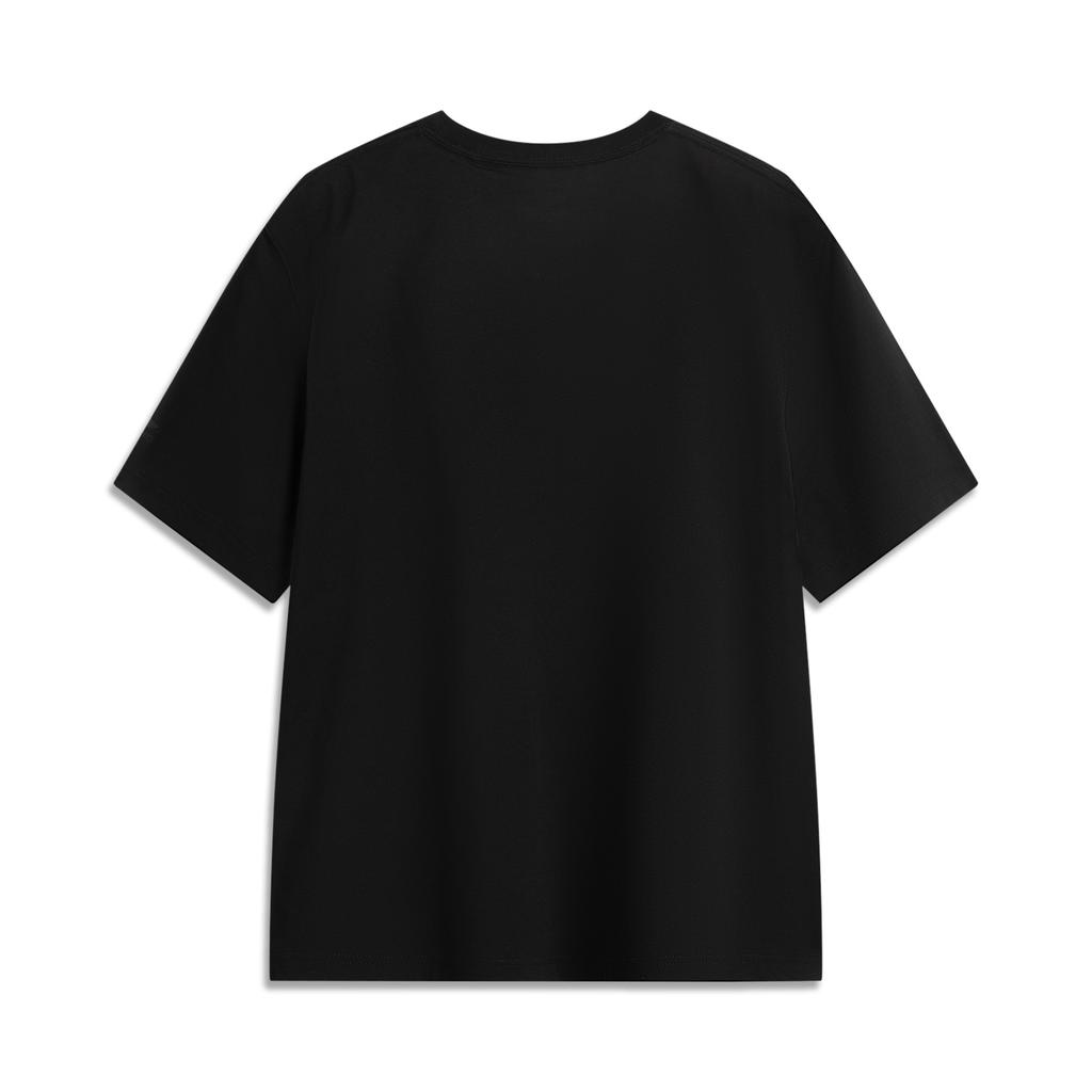 Li Ning Sports Trend Series Casual Minimalist Letter Loose Round Neck Pullover Short Sleeve T-Shirt Men Tops Black Pattern AHSV495-4